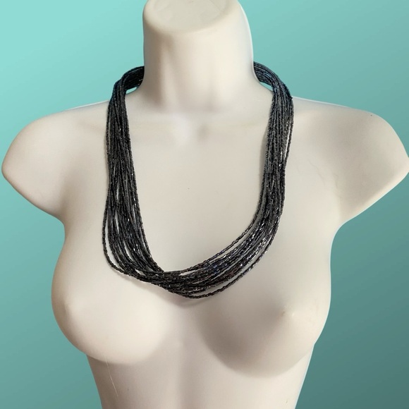 Multi-Strand Gunmetal Tiny Shiny Beaded Necklace - Picture 2 of 9